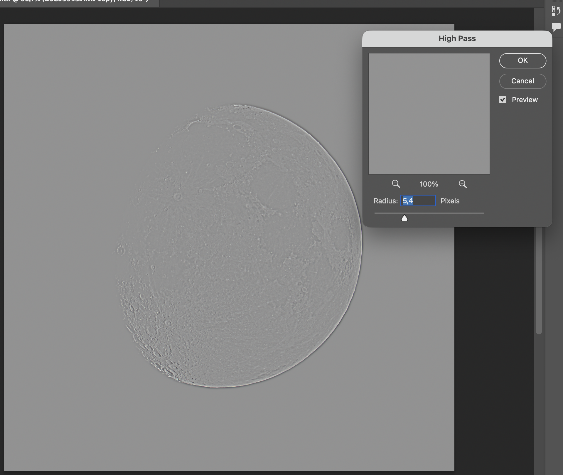 High Pass filter settings for Moon detail enhancement