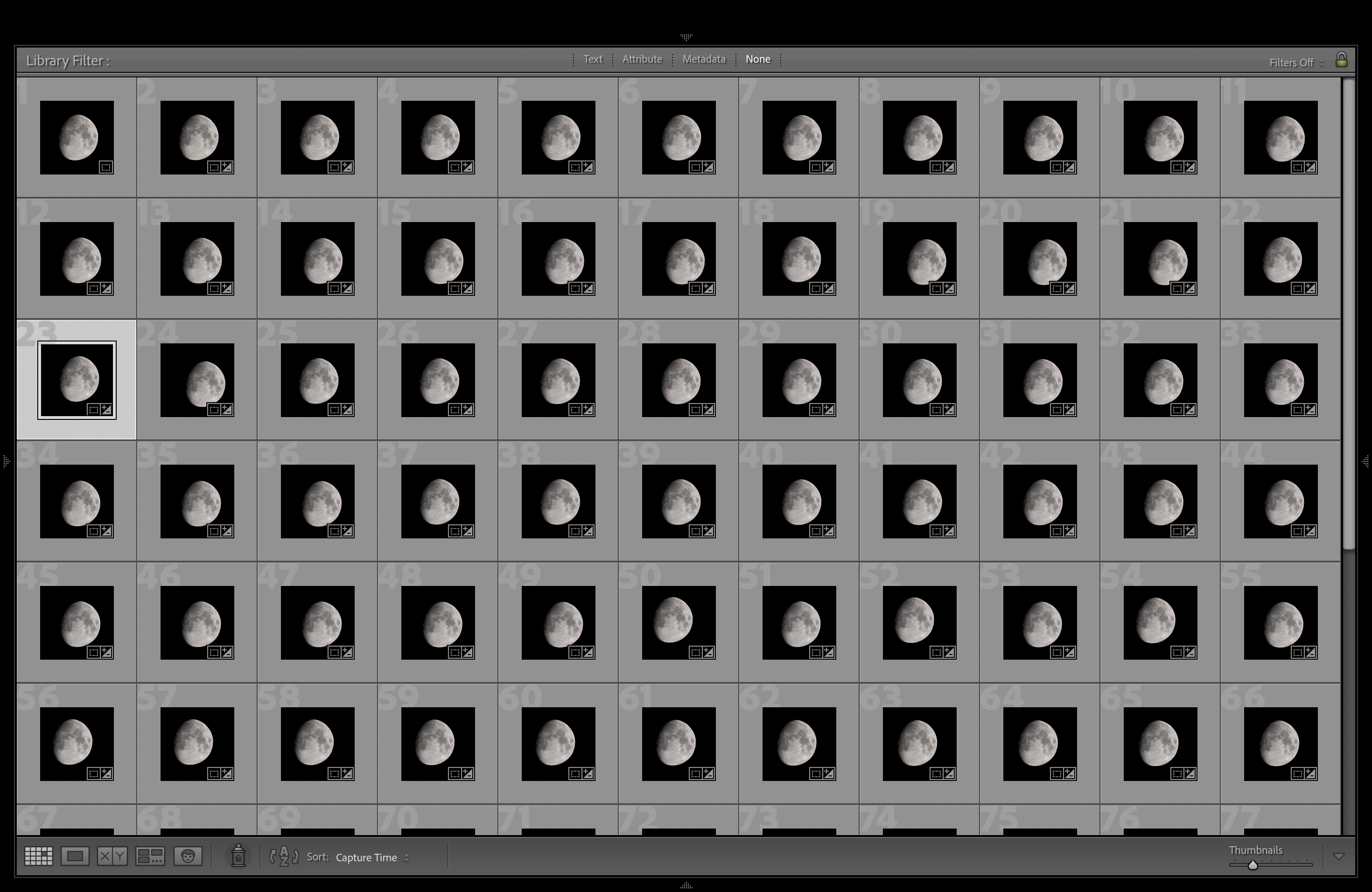 Moon photos imported as multiple layers in Photoshop