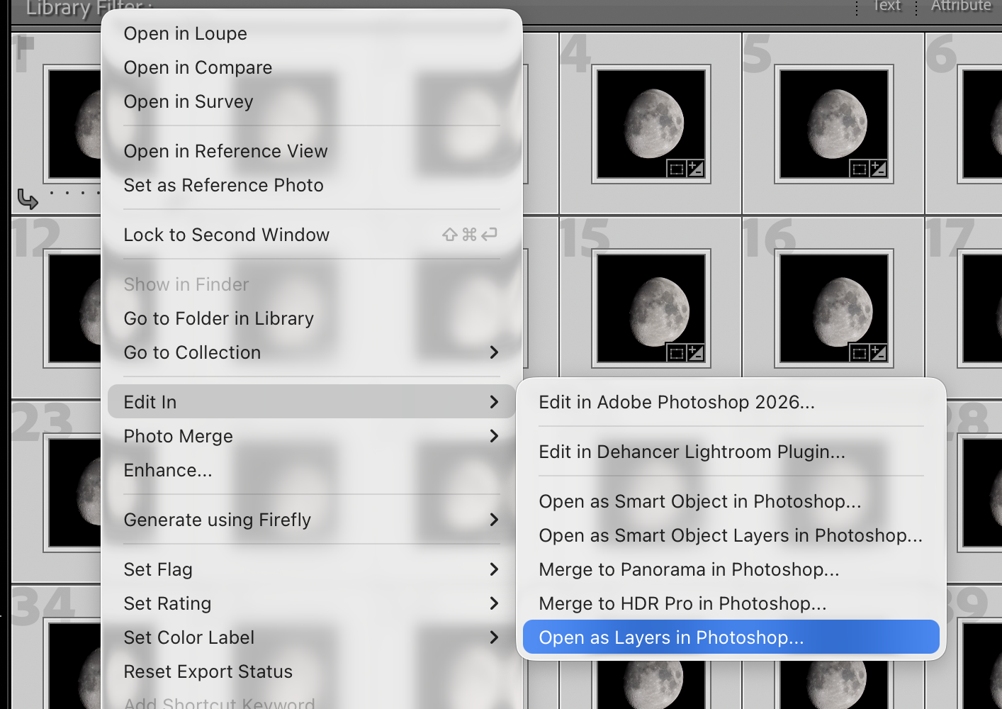 Open as layers in Photoshop from Lightroom